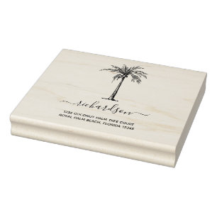 Personalised Tropical Palm Tree Modern Script Rubber Stamp