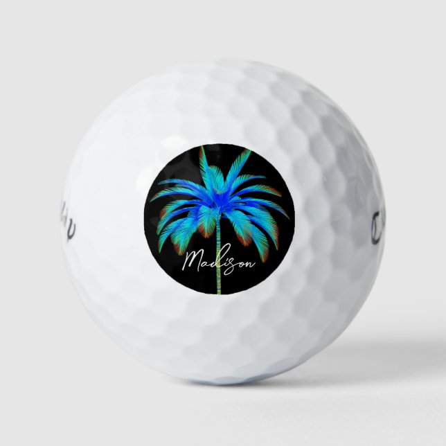 Personalised Tropical Palm Tree Script Ladies Golf Balls (Front)