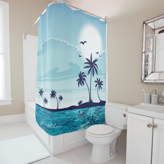 Personalised Tropical Palm Tree  Shower Curtain (In Situ)