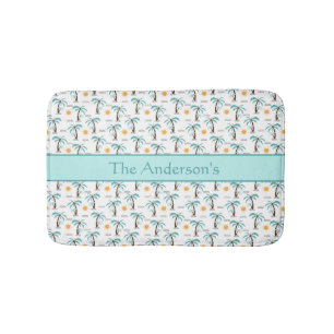 Personalised Tropical Palm Tree Sunshine Teal  Bath Mat