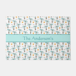 Personalised Tropical Palm Tree Sunshine Teal  Doormat