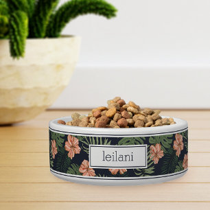 Personalised Tropical Peach Hibiscus Pattern Pet Bowl