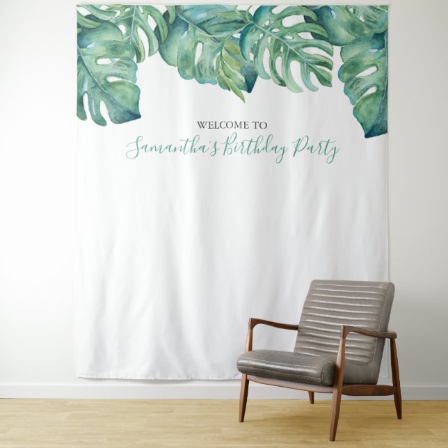 Personalised Tropical Photo Booth Backdrop Tapestry (In Situ)