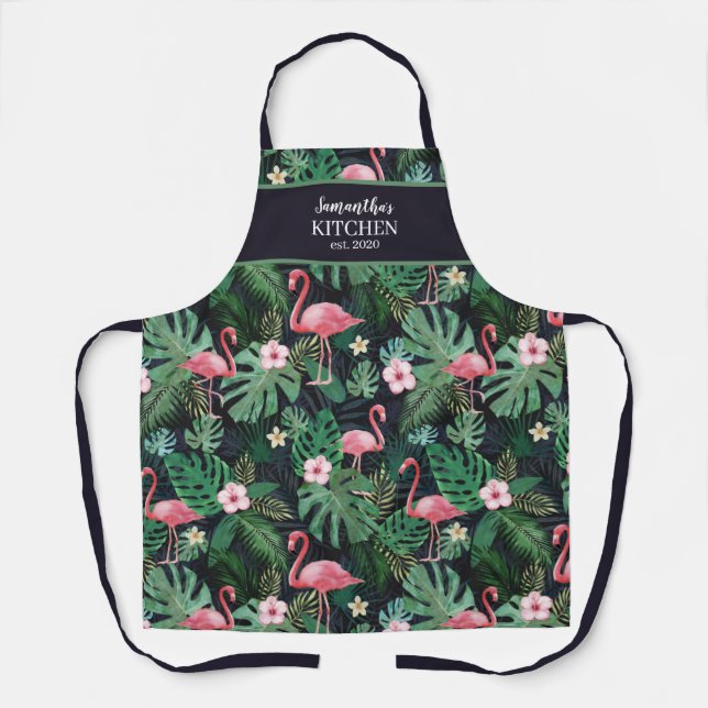Personalised Tropical Pink Flamingo Apron (Front)