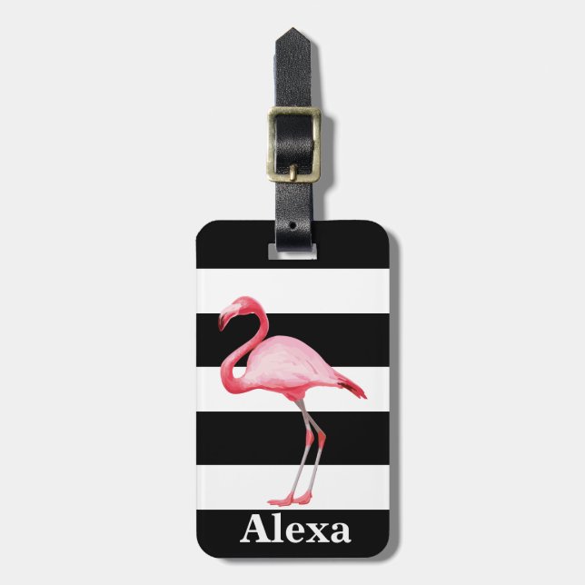 Personalised Tropical Pink Flamingo Luggage Tag (Front Vertical)