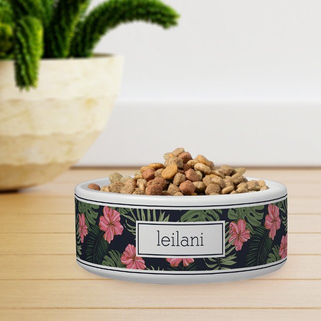 Personalised Tropical Pink Hibiscus Pattern Pet Bowl (Creator Uploaded)