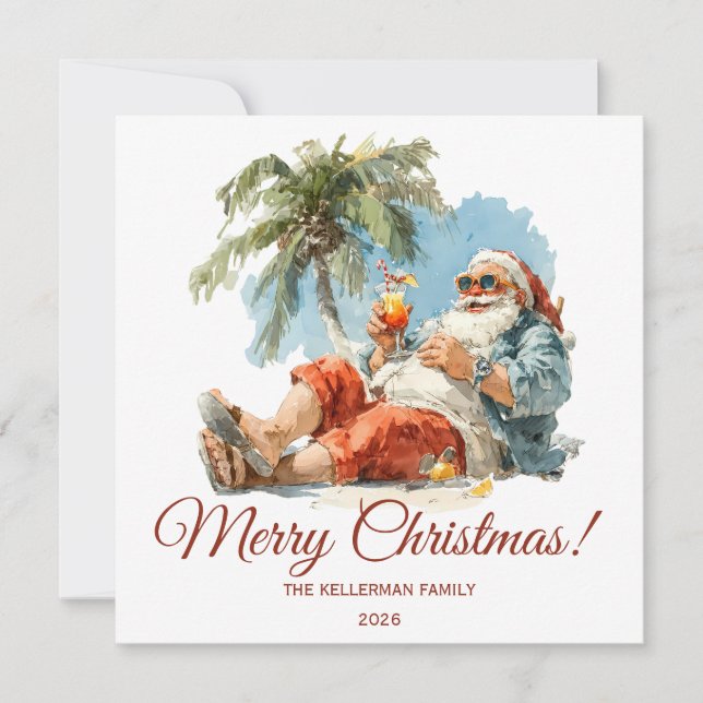 Personalised Tropical Santa Christmas Holiday Card (Front)
