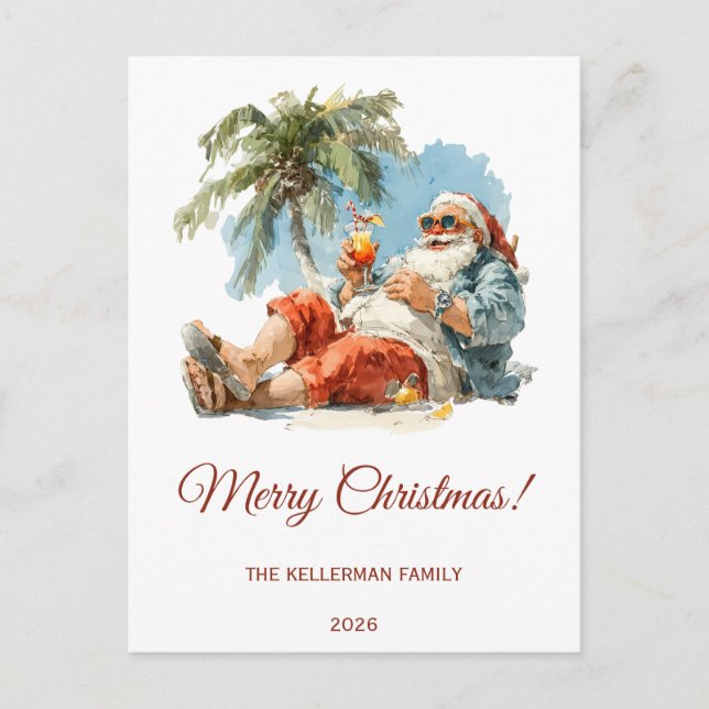 Personalised Tropical Santa Christmas Holiday Postcard (Front)