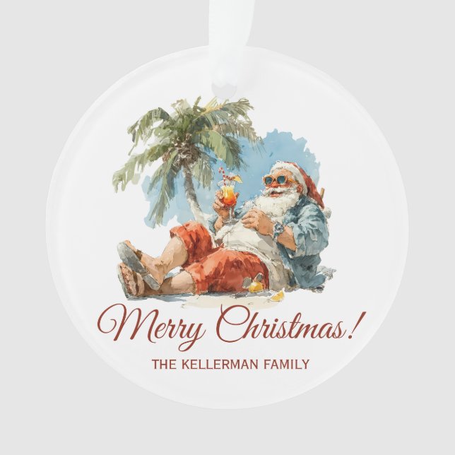 Personalised Tropical Santa Christmas Ornament (Front)