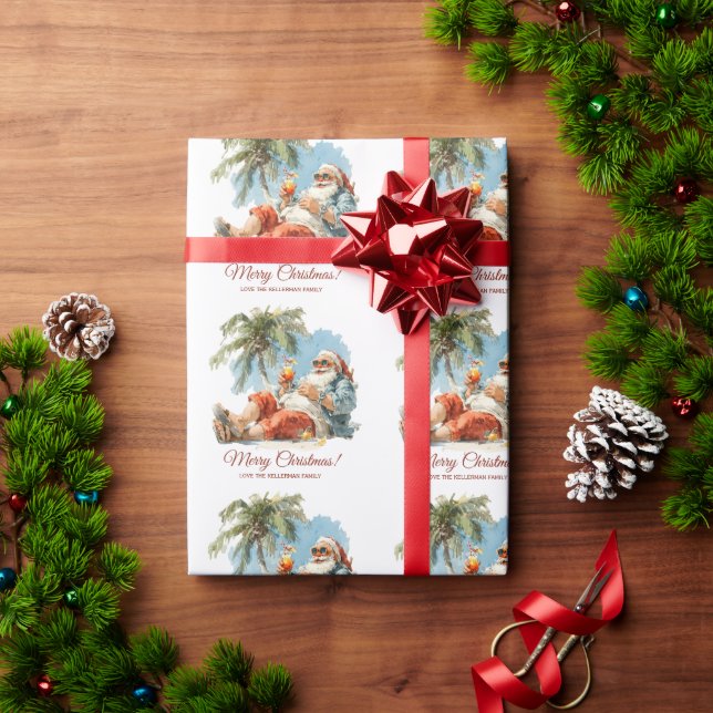 Personalised Tropical Santa Christmas Wrapping Paper (Holiday Gift)