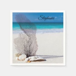 Personalised Tropical Shell Coral Cocktail Napkins
