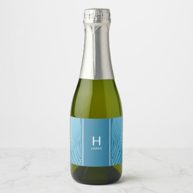 Personalised Tropical Teal Sparkling Wine Label (Front)