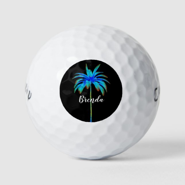 Personalised Tropical Turquoise Blue Palm Tree Golf Balls (Front)