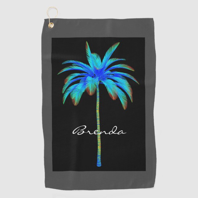 Personalised Tropical Turquoise Palm Tree Golf Towel (Front)