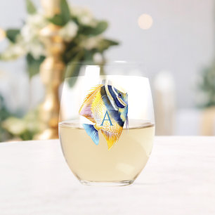Personalised Tropical Watercolor Angel Fish Stemless Wine Glass