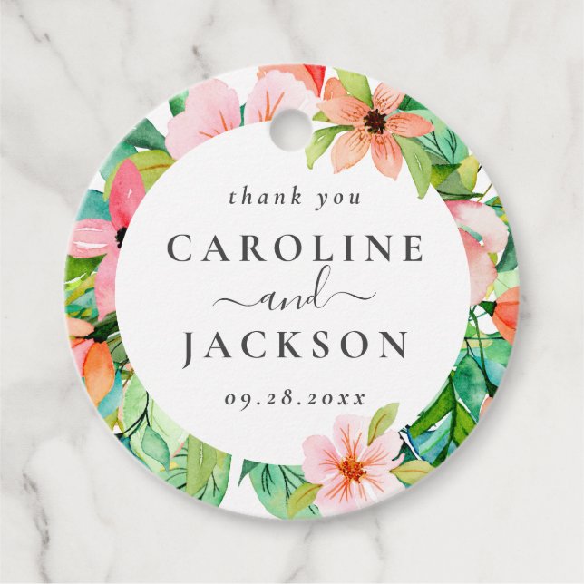 Personalised Tropical Wedding Favour Tags (Front)