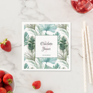 Personalised Tropical Wedding Palm Frond Pattern Napkin