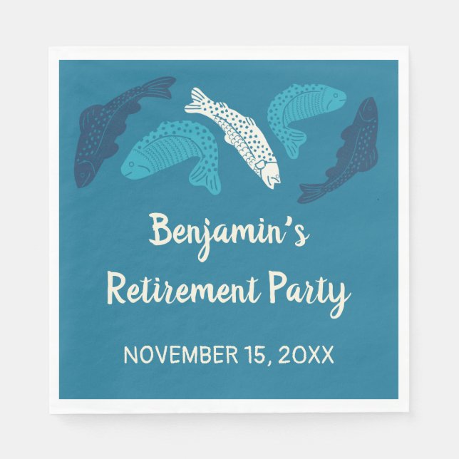 Personalised Trout Fishing Retirement Party Napkin (Front)