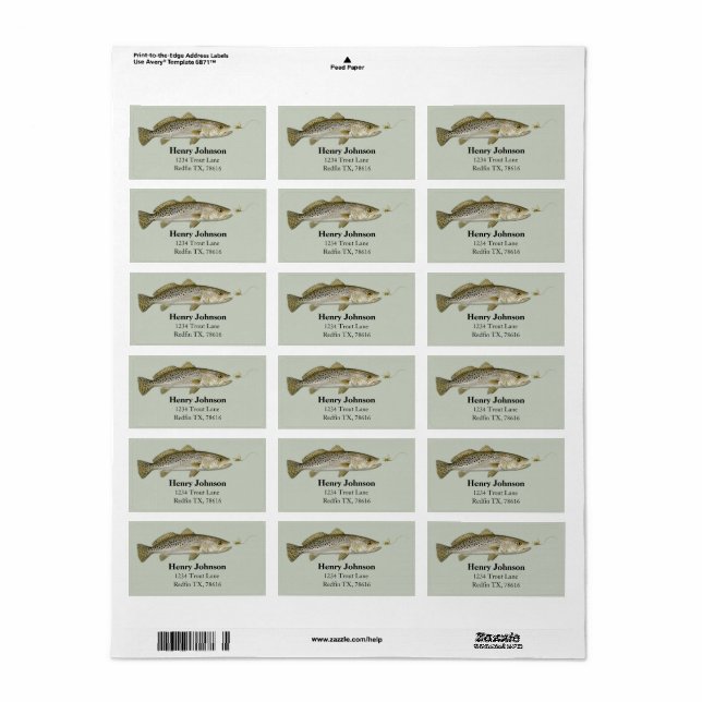 Personalised Trout Fishing Return Address Label (Full Sheet)
