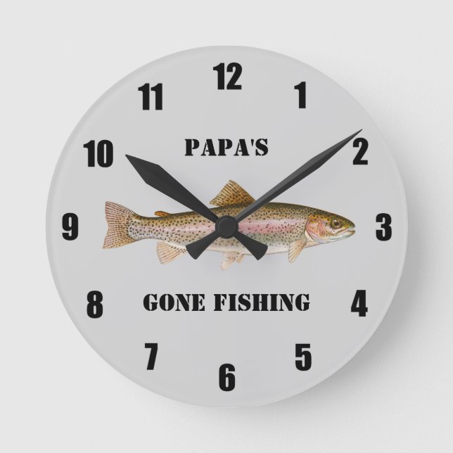 Personalised Trout Gone Fishing Large Clock (Front)