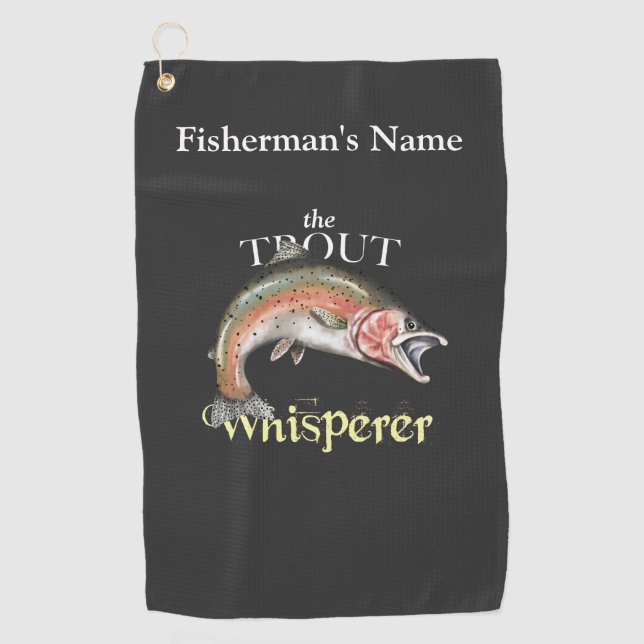 Personalised Trout Whisperer Dark Fishing Towel (Front)