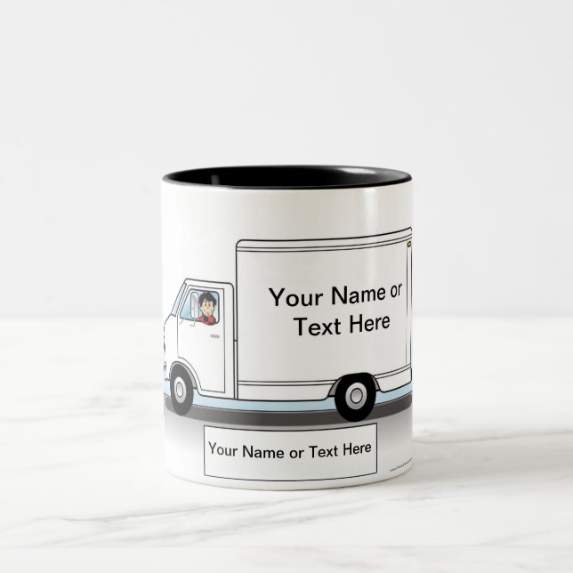 Personalised Truck Driver, Delivery - Male Cartoon Two-Tone Coffee Mug (Center)