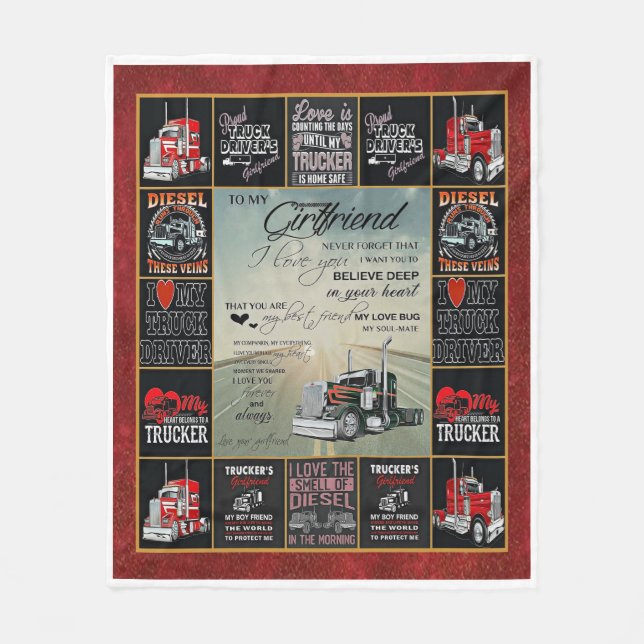 Personalised Truck Driver To My Girlfriend Fleece Blanket (Front)