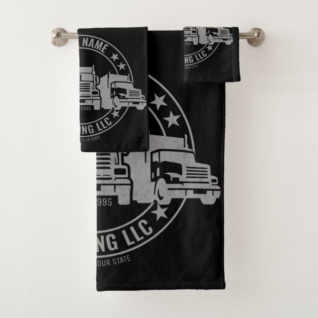 Personalised Trucker Big Rig Semi Truck Trucking  Bath Towel Set (Insitu)