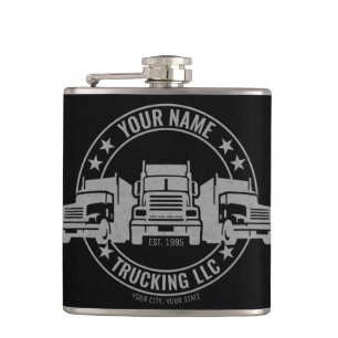 Personalised Trucker Big Rig Semi Truck Trucking Hip Flask
