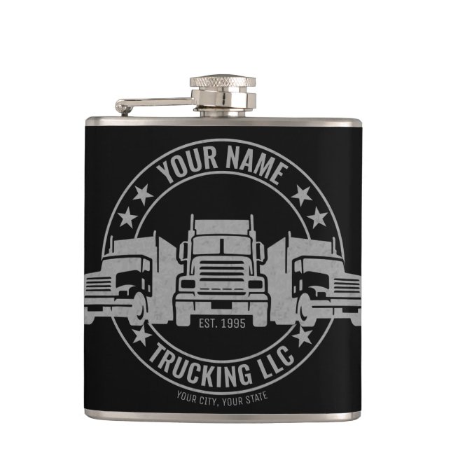 Personalised Trucker Big Rig Semi Truck Trucking  Hip Flask (Front)