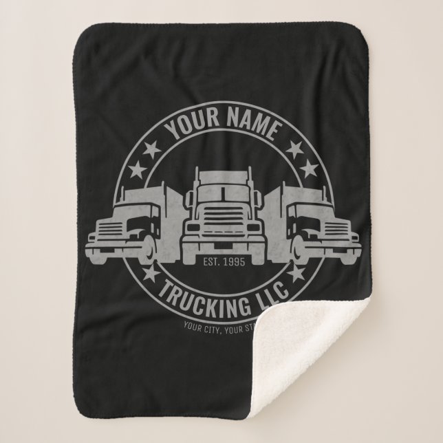Personalised Trucker Big Rig Semi Truck Trucking Sherpa Blanket (Front)