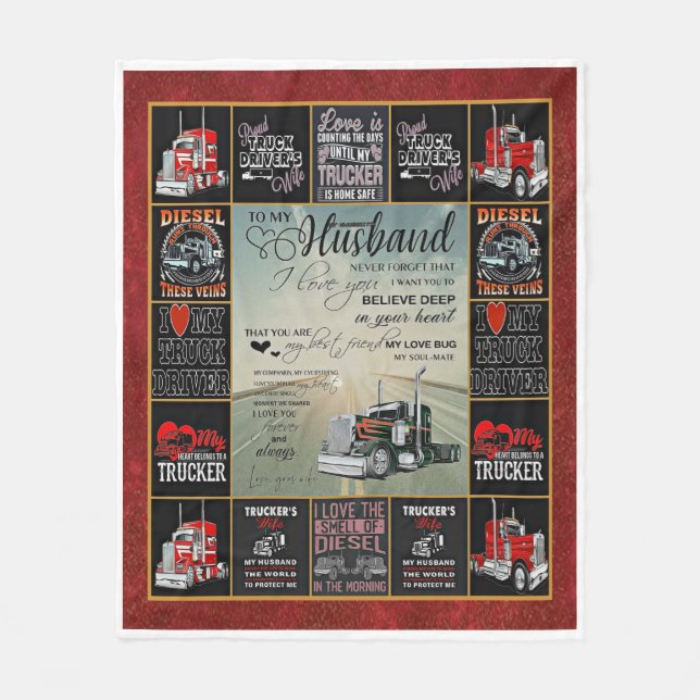 Personalised Trucker Driver To My Husband Fleece Blanket (Front)