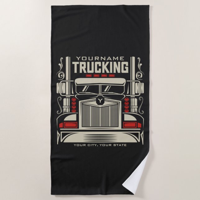 Personalised Trucking 18 Wheeler BIG RIG Trucker  Beach Towel (Front)