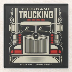 Personalised Trucking 18 Wheeler BIG RIG Trucker Glass Coaster