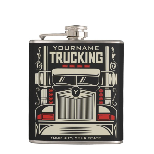 Personalised Trucking 18 Wheeler BIG RIG Trucker  Hip Flask (Front)