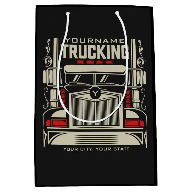 Personalised Trucking 18 Wheeler BIG RIG Trucker  Medium Gift Bag (Front)
