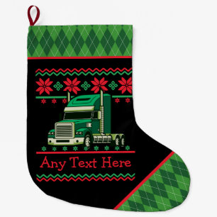 Personalised Trucking Semi Driver Ugly Christmas Large Christmas Stocking