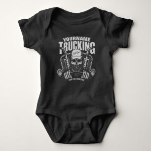 Personalised Trucking Skull Trucker Big Rig Truck Baby Bodysuit