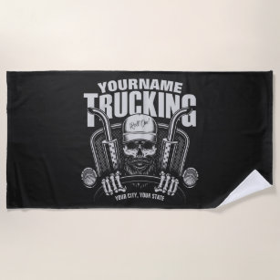 Personalised Trucking Skull Trucker Big Rig Truck  Beach Towel