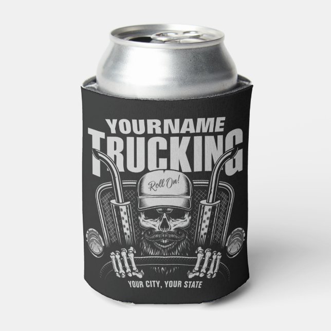 Personalised Trucking Skull Trucker Big Rig Truck  Can Cooler (Can Front)