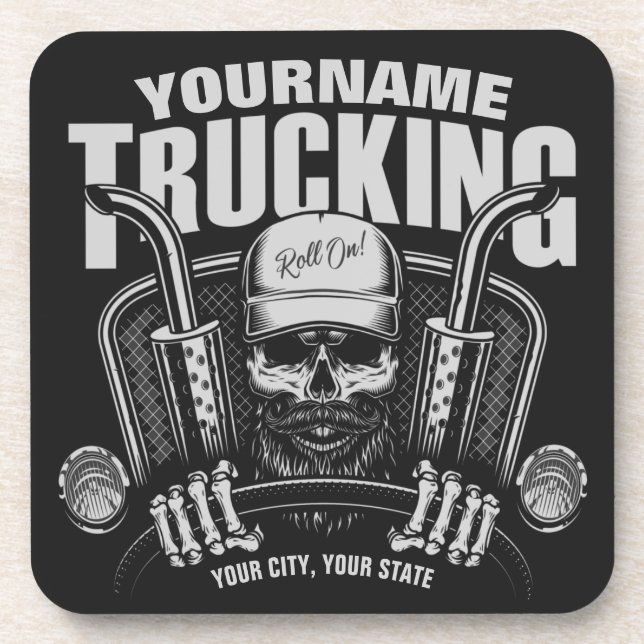 Personalised Trucking Skull Trucker Big Rig Truck Coaster (Front)