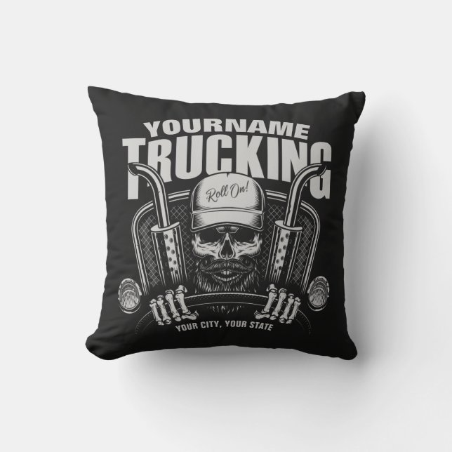 Personalised Trucking Skull Trucker Big Rig Truck Cushion (Front)
