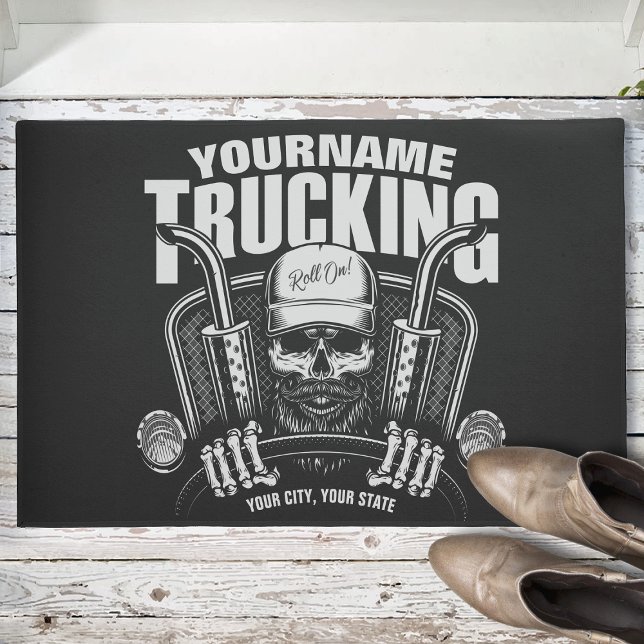 Personalised Trucking Skull Trucker Big Rig Truck  Doormat (Creator Uploaded)