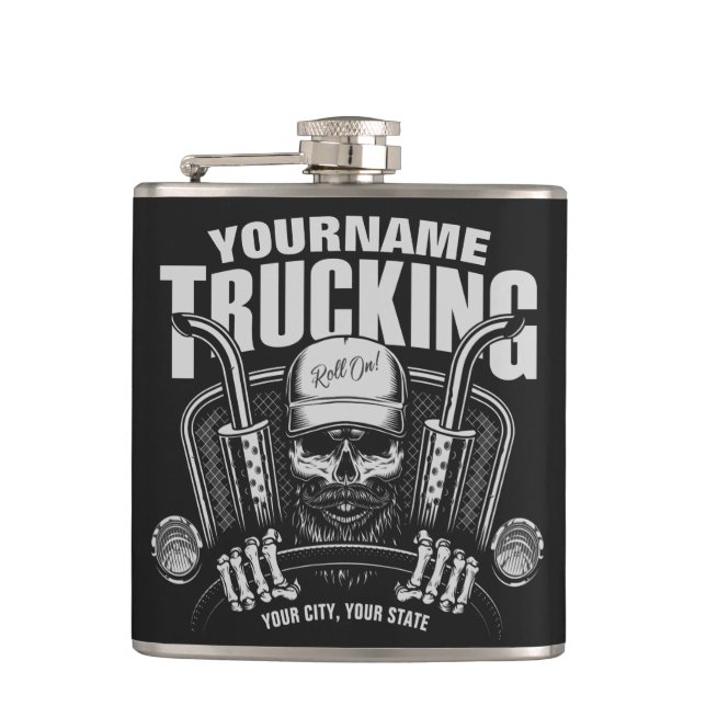Personalised Trucking Skull Trucker Big Rig Truck  Hip Flask (Front)