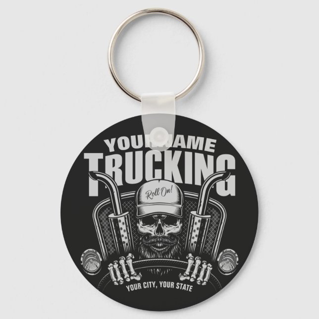 Personalised Trucking Skull Trucker Big Rig Truck Key Ring (Front)