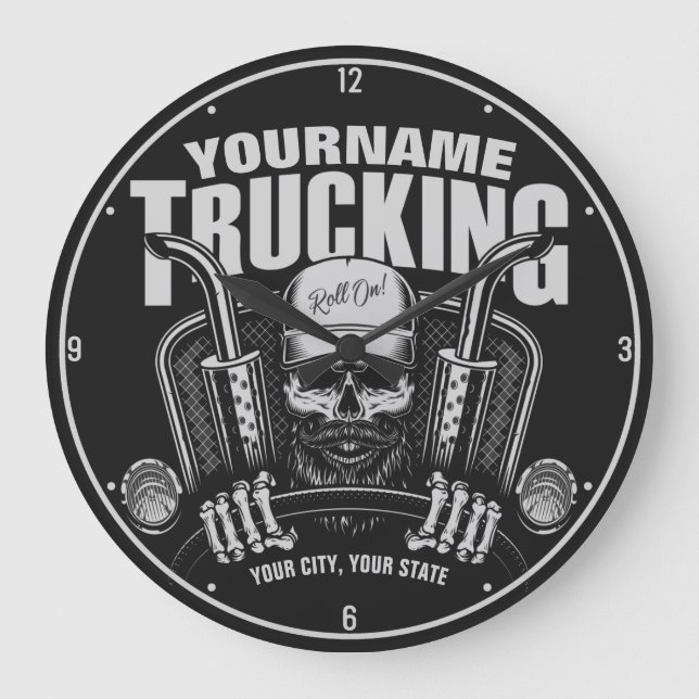 Personalised Trucking Skull Trucker Big Rig Truck  Large Clock (Front)