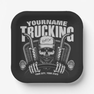Personalised Trucking Skull Trucker Big Rig Truck  Paper Plate