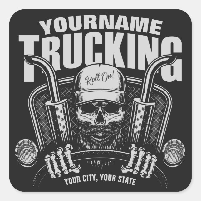 Personalised Trucking Skull Trucker Big Rig Truck  Square Sticker (Front)
