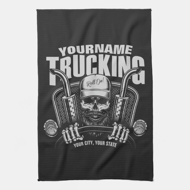 Personalised Trucking Skull Trucker Big Rig Truck  Tea Towel (Vertical)