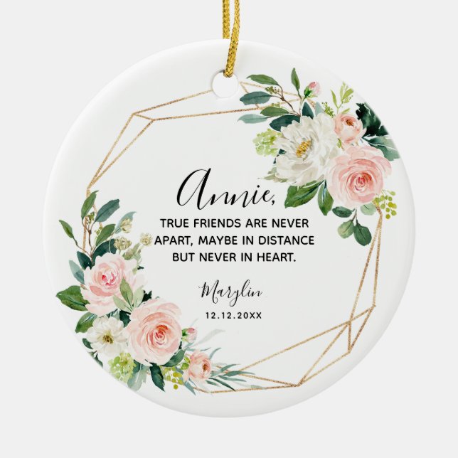 Personalised True friends are never far apart Cera Ceramic Tree Decoration (Front)